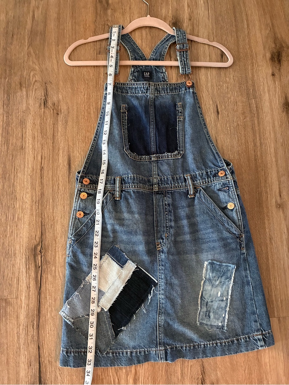 Upcycled Denim Overalls Skirt. Recycled Denim. Blessed. Large*. - Picture 9 of 10